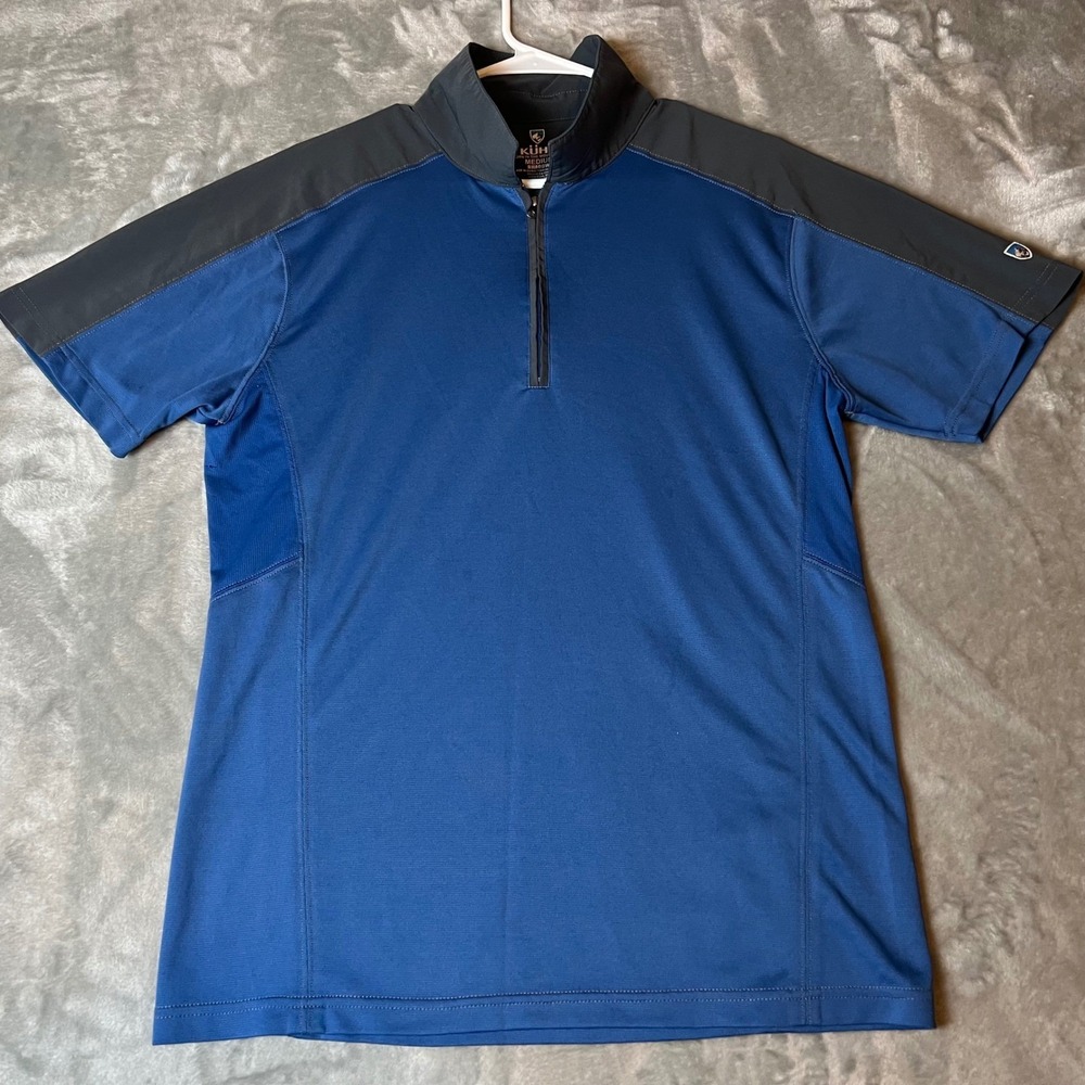 KUHL Mens Polo Shirt Medium Blue Shadow Quarter Zip Short Sleeve Outdoor Casual